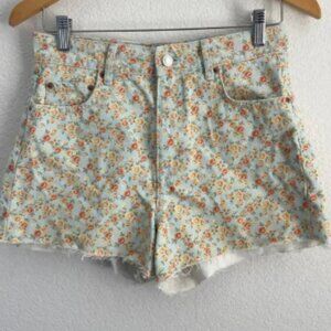 Zara The 90’s Shorts Romantic Flower Print High Rise Raw Hem Denim Shorts SZ 4